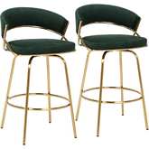 Jie Counter Stool in Gold Metal & Green Velvet (Set of 2)